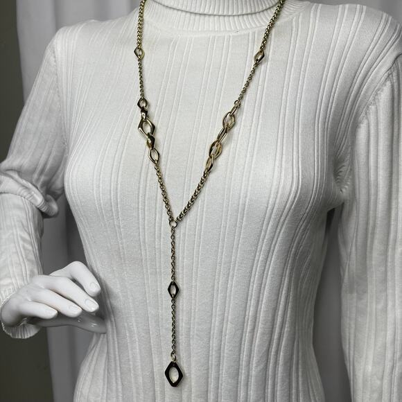 Chico's long necklace gold tone y-drop y drop signed costume jewelry - Picture 9 of 13
